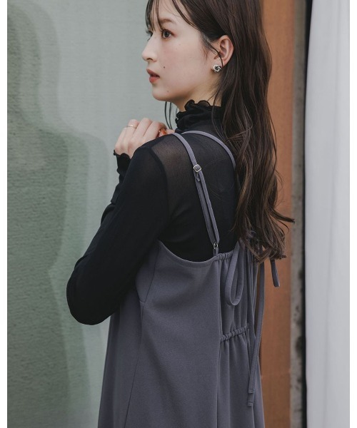 slattgir（スラットジール）の「高身長　カットジョーゼットキャミソールワンピース（トールサイズ）Essenave≪動画あり≫（ワンピース・レディース・グレイッシュベージュ/ブラック/チャコールグレー・LL/3L/4L/5L/M/L）」の18枚目の写真