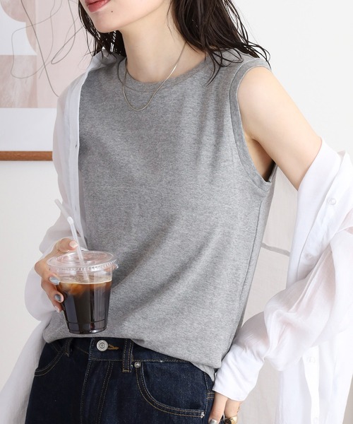 エイトン ATON クルーネック ノースリーブカットソー Tシャツ 2 グレー 7016303 レディース ATON(エイトン) ノースリーブカットソー6897623 6897623