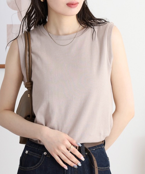 atONE（アットワン）の「ラウンドネックノースリーブトップス（Tシャツ/カットソー・レディース・チャコールグレー/杢グレー/オフホワイト/ブラック/カーキ/グレイッシュベージュ・M/L/LL/3L/4L）」の21枚目の写真