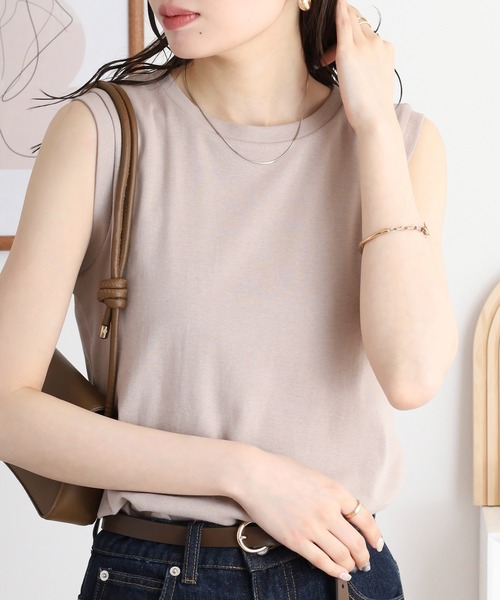 atONE（アットワン）の「ラウンドネックノースリーブトップス（Tシャツ/カットソー・レディース・チャコールグレー/杢グレー/オフホワイト/ブラック/カーキ/グレイッシュベージュ・M/L/LL/3L/4L）」の22枚目の写真