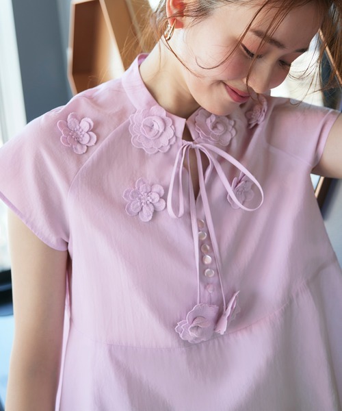 ルイルエブティック RUIRUE BOUTIQUE 【洗える】フラワーモチーフ シアーペプラムブラウス （ピンク） RU7865EW003040_1_l.jpg