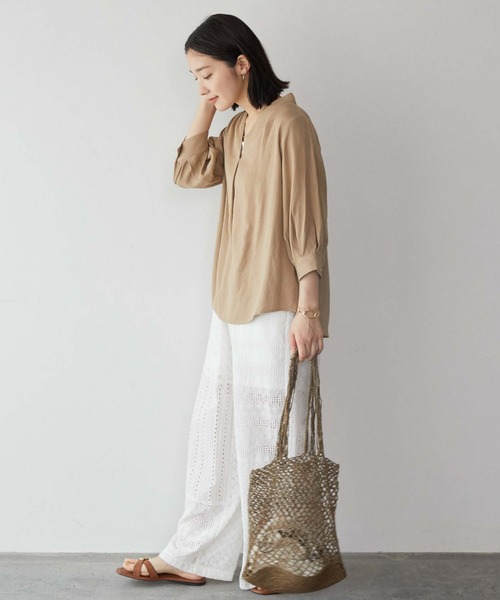 ウォッシャブルリネンライクＶ開きタックブラウス ウォッシャブルリネンライクV開きタックブラウス(F IVORY