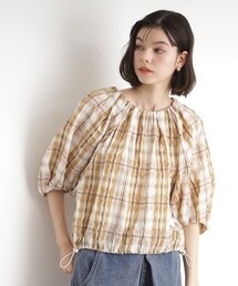 チェックギャザーブラウス【洗える】