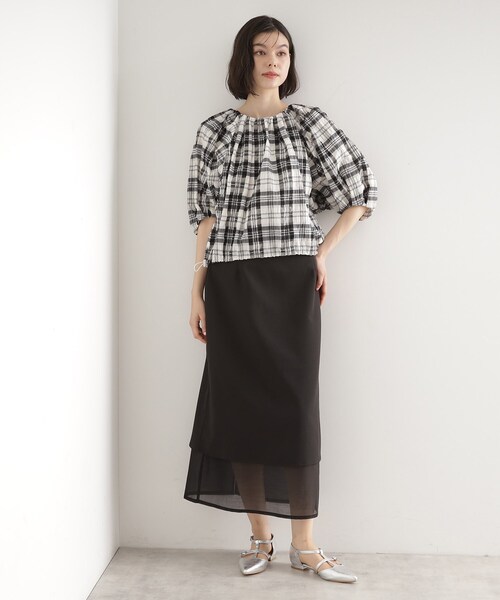 THE SHOP TK (ザ ショップ ティーケー )の「チェックギャザーブラウス【洗える】(シャツ/ブラウス・レディース・ベージュ系1/ブラック系1・99)」の5枚目の写真