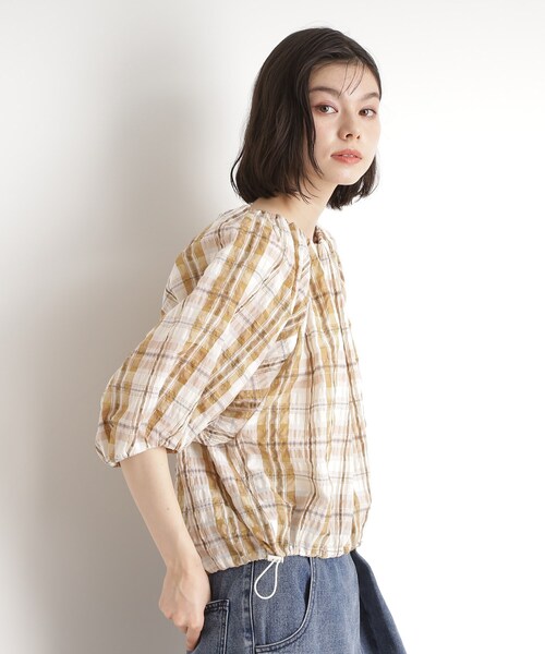 THE SHOP TK (ザ ショップ ティーケー )の「チェックギャザーブラウス【洗える】(シャツ/ブラウス・レディース・ベージュ系1/ブラック系1・99)」の7枚目の写真