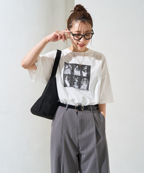 FREAK'S STORE(フリークスストア)の「限定展開 フォト 6 DOG プリント BIG 半袖 Tシャツ(Tシャツ/カットソー・レディース・ライトグレー/ブラック/オフホワイト・フリ-)」の10枚目の写真