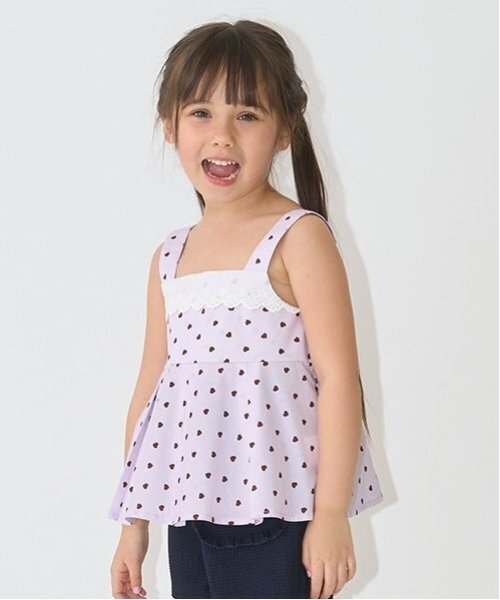 Lycee mine(リセマイン)の「柄アソートペプラムキャミソール【子供服】【キッズ】【女の子】(タンクトップ・キッズ・エメラルド/アイボリー/サックスブルー/クリーム/ラベンダー/ピンク・140cm/130cm/100cm/120cm/110cm/150cm)」の5枚目の写真