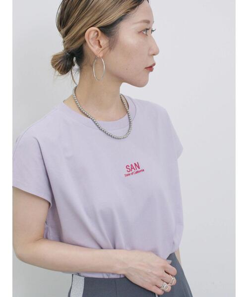 Samansa Mos2 blue(サマンサモスモスブルー)の「フレンチスリーブTシャツ(Tシャツ/カットソー・レディース・ラベンダー/サックスブルー/オフホワイト/チャコールグレー/シルバーグレー・F)」の5枚目の写真