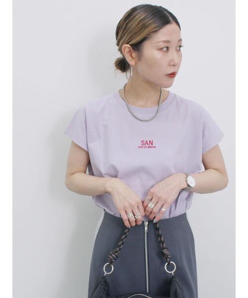 Samansa Mos2 blue(サマンサモスモスブルー)の「フレンチスリーブTシャツ(Tシャツ/カットソー・レディース・ラベンダー/サックスブルー/オフホワイト/チャコールグレー/シルバーグレー・F)」の19枚目の写真