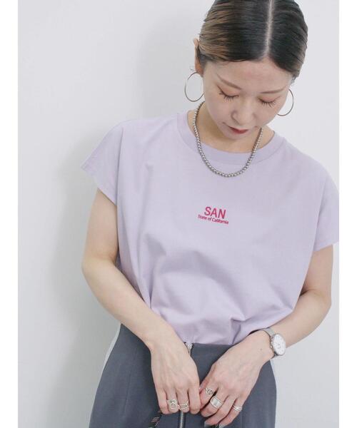 Samansa Mos2 blue(サマンサモスモスブルー)の「フレンチスリーブTシャツ(Tシャツ/カットソー・レディース・ラベンダー/サックスブルー/オフホワイト/チャコールグレー/シルバーグレー・F)」の20枚目の写真