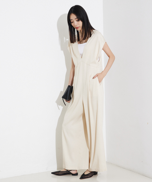 qualite（カリテ）の「ソフトデニムオールインワン（サロペット/オーバーオール・レディース・アイボリー/ブルー・38/36）」の6枚目の写真