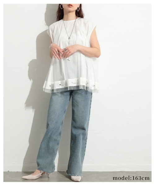 Sawa a la mode(サワアラモード)の「チュールレイヤードフレアトップス(Tシャツ/カットソー・レディース・ホワイト/ブラック・FREE)」の22枚目の写真