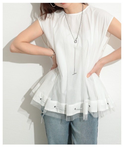 Sawa a la mode(サワアラモード)の「チュールレイヤードフレアトップス(Tシャツ/カットソー・レディース・ホワイト/ブラック・FREE)」の17枚目の写真