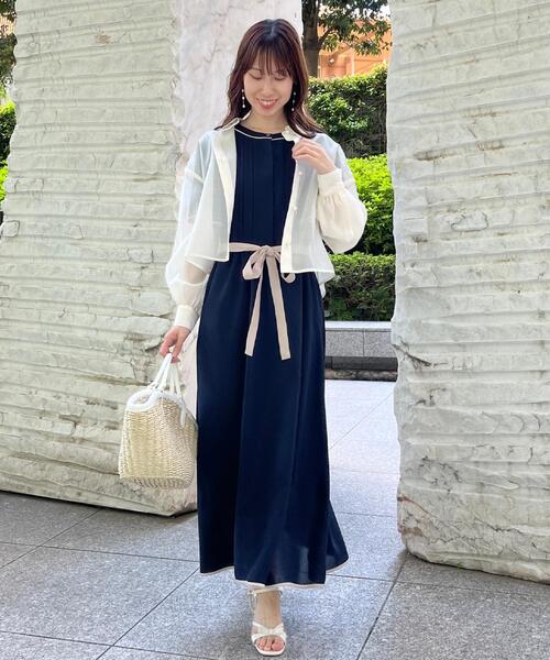 セール】【配色・きれいめ・通勤】タックプリーツ配色ワンピース