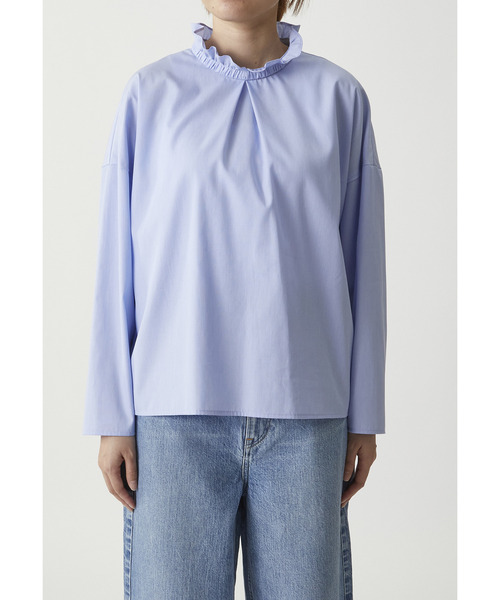 1er Arrondissement（プルミエアロンディスモン）の「【富岡佳子×1er Arrondissement】スタンドラッフルカラーブラウス（シャツ/ブラウス・レディース・ターコイズブルー/オフホワイト・FREE）」の6枚目の写真