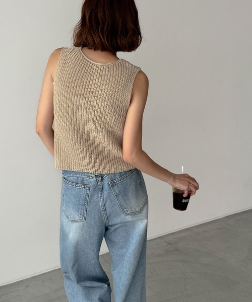 CANAL JEAN（キャナルジーン）の「El mar　3つボタンニットベスト（タンクトップ・レディース・チャコールグレー/ベージュ・ONE SIZE）」の7枚目の写真
