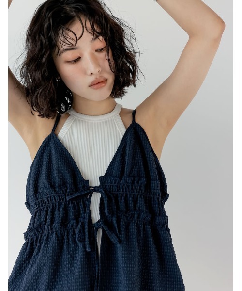 Re:EDIT(リエディ)の「ギンガムチェックリボンキャミソールビスチェ(キャミソール・レディース・ネイビー/ブラック/オフホワイト・MEDIUM/LARGE)」の13枚目の写真