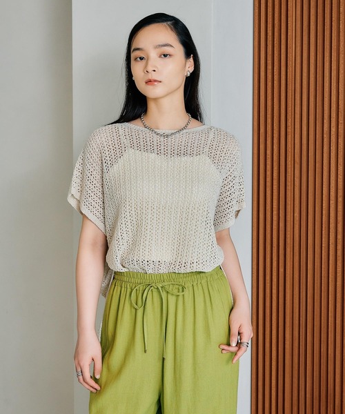 LEPSIM（レプシィム）の「7ゲージテープヤーンフレンチスリーブプルオーバー　496938（ニット/セーター・レディース・アイボリー/イエロー系その他/ライトブルー/ブラック・FREE）」の16枚目の写真