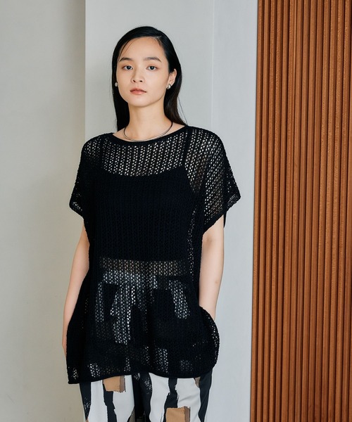 LEPSIM（レプシィム）の「7ゲージテープヤーンフレンチスリーブプルオーバー　496938（ニット/セーター・レディース・アイボリー/イエロー系その他/ライトブルー/ブラック・FREE）」の22枚目の写真