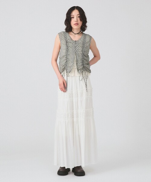 Ray BEAMS（レイビームス）の「チェック ギャザー ノースリーブ ブラウス（シャツ/ブラウス・レディース・ワイン/シルバー・ONE SIZE）」の3枚目の写真