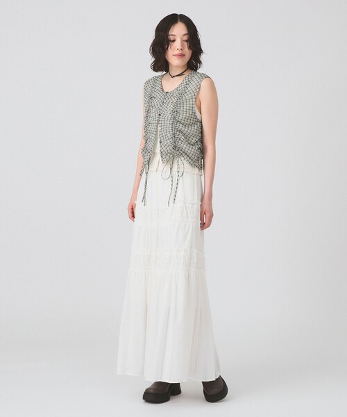 Ray BEAMS（レイビームス）の「チェック ギャザー ノースリーブ ブラウス（シャツ/ブラウス・レディース・ワイン/シルバー・ONE SIZE）」の4枚目の写真