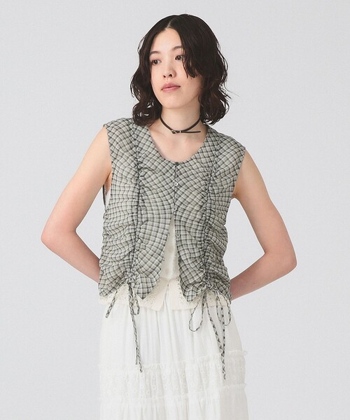 Ray BEAMS（レイビームス）の「チェック ギャザー ノースリーブ ブラウス（シャツ/ブラウス・レディース・ワイン/シルバー・ONE SIZE）」の5枚目の写真