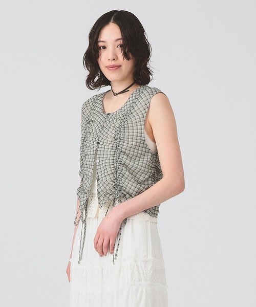 Ray BEAMS（レイビームス）の「チェック ギャザー ノースリーブ ブラウス（シャツ/ブラウス・レディース・ワイン/シルバー・ONE SIZE）」の6枚目の写真