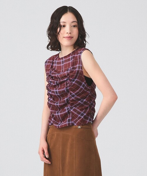 Ray BEAMS（レイビームス）の「チェック ギャザー ノースリーブ ブラウス（シャツ/ブラウス・レディース・ワイン/シルバー・ONE SIZE）」の9枚目の写真