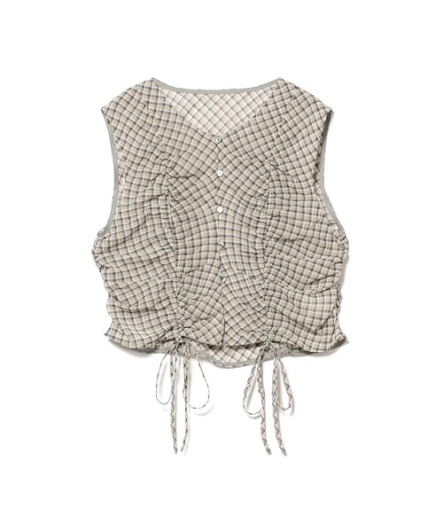 Ray BEAMS（レイビームス）の「チェック ギャザー ノースリーブ ブラウス（シャツ/ブラウス・レディース・ワイン/シルバー・ONE SIZE）」の11枚目の写真