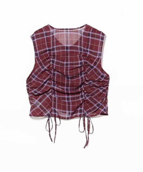 Ray BEAMS（レイビームス）の「チェック ギャザー ノースリーブ ブラウス（シャツ/ブラウス・レディース・ワイン/シルバー・ONE SIZE）」の17枚目の写真