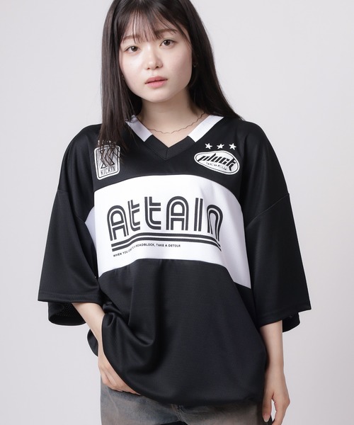 SlashDate(スラッシュデイト)の「【84】ユニフォームデザイン カットメッシュ 切替 Vネック 半袖Tシャツ ゲームシャツ オーバーサイズ(Tシャツ/カットソー・メンズ・ブラック/グレー/ホワイト・M/L)」の20枚目の写真