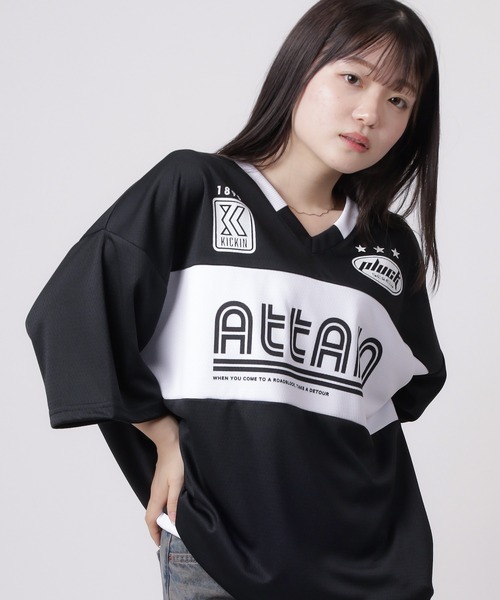 SlashDate(スラッシュデイト)の「【84】ユニフォームデザイン カットメッシュ 切替 Vネック 半袖Tシャツ ゲームシャツ オーバーサイズ(Tシャツ/カットソー・メンズ・ブラック/グレー/ホワイト・M/L)」の21枚目の写真