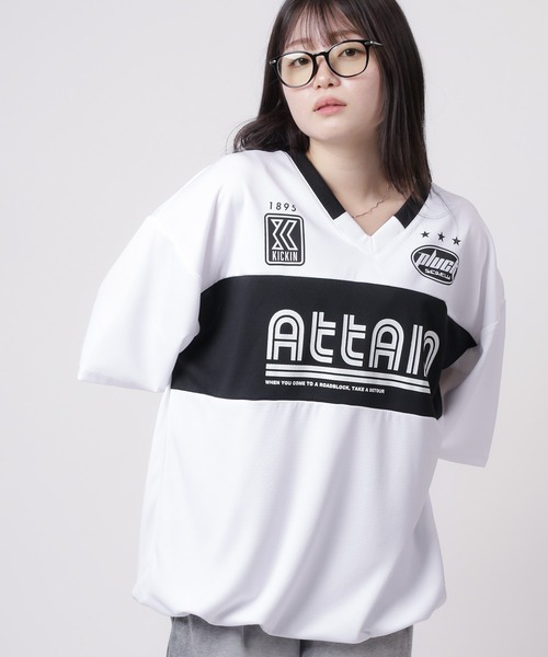 SlashDate(スラッシュデイト)の「【84】ユニフォームデザイン カットメッシュ 切替 Vネック 半袖Tシャツ ゲームシャツ オーバーサイズ(Tシャツ/カットソー・メンズ・ブラック/グレー/ホワイト・M/L)」の14枚目の写真
