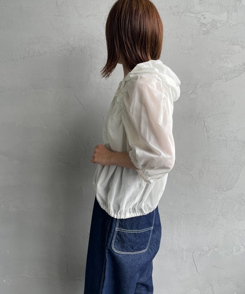 mizuiroind（ミズイロインド）の「[mizuiro ind/ミズイロインド] ギャザー フードシャツ（シャツ/ブラウス・レディース・オフホワイト/ブラック・F）」の9枚目の写真