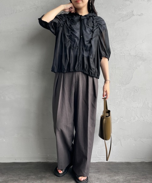 mizuiro ind/ミズイロインド] ギャザー フードシャツ（シャツ