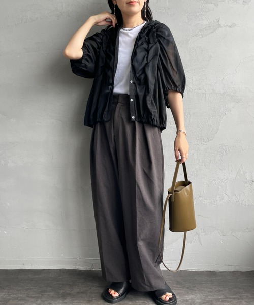 mizuiroind（ミズイロインド）の「[mizuiro ind/ミズイロインド] ギャザー フードシャツ（シャツ/ブラウス・レディース・オフホワイト/ブラック・F）」の21枚目の写真