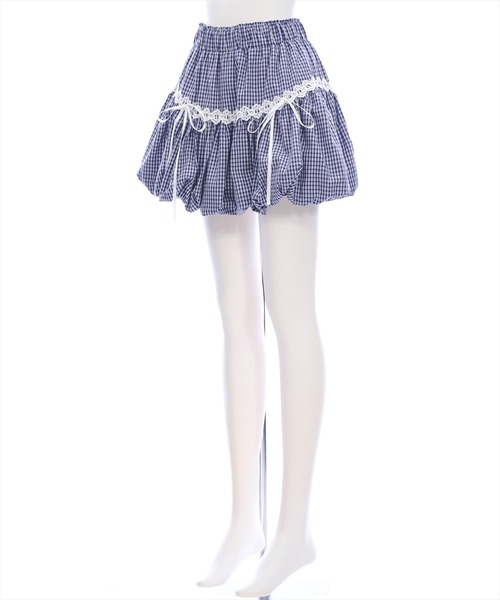 clear（クリア）の「チェック柄バルーンミニスカート[着回し力抜群 ガーリー ショート丈]（スカート・レディース・ネイビー/ブラック・F）」の7枚目の写真