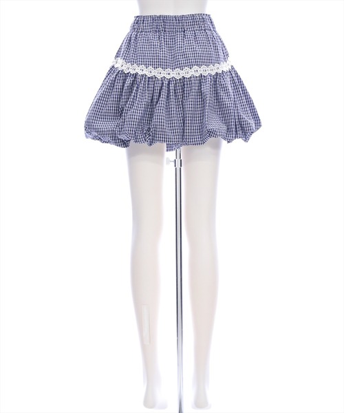 clear（クリア）の「チェック柄バルーンミニスカート[着回し力抜群 ガーリー ショート丈]（スカート・レディース・ネイビー/ブラック・F）」の10枚目の写真