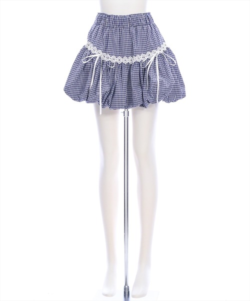 clear（クリア）の「チェック柄バルーンミニスカート[着回し力抜群 ガーリー ショート丈]（スカート・レディース・ネイビー/ブラック・F）」の16枚目の写真