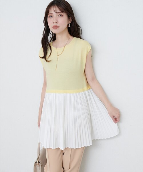 natural couture(ナチュラルクチュール)の「プリーツドッキングニット(ニット/セーター・レディース・オフホワイト/ブラック/イエロー・FREE)」の14枚目の写真