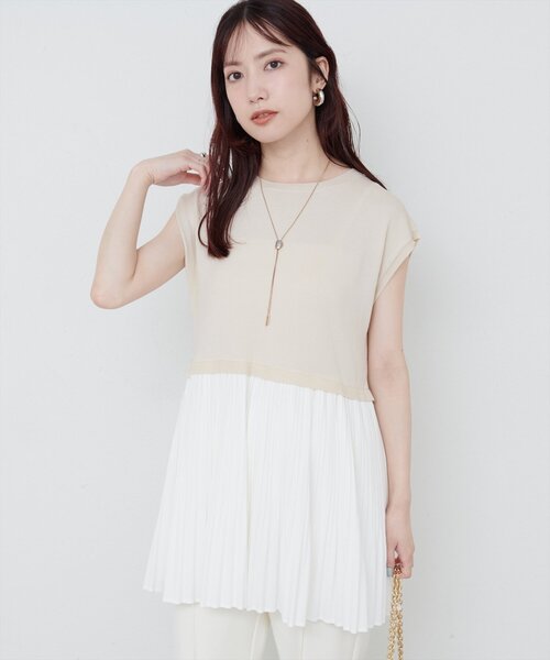 natural couture(ナチュラルクチュール)の「プリーツドッキングニット(ニット/セーター・レディース・オフホワイト/ブラック/イエロー・FREE)」の6枚目の写真