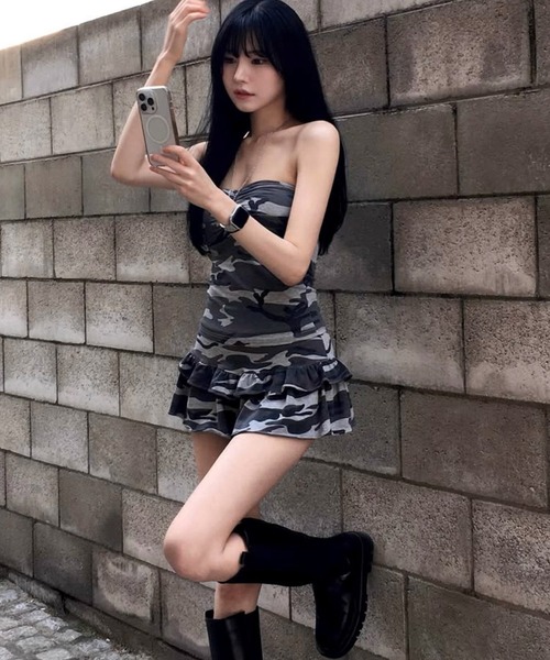 .KOM（ドットコム）の「A'GEM/9 × .kom 『.KOM/ドットケーオーエム』 迷彩フリルミニスカート（スカート・レディース・グレー/カーキ・FREE）」の19枚目の写真