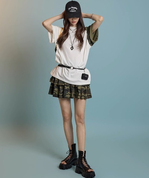 .KOM（ドットコム）の「A'GEM/9 × .kom 『.KOM/ドットケーオーエム』 迷彩フリルミニスカート（スカート・レディース・グレー/カーキ・FREE）」の13枚目の写真