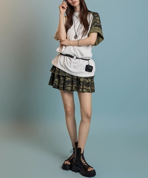 .KOM（ドットコム）の「A'GEM/9 × .kom 『.KOM/ドットケーオーエム』 迷彩フリルミニスカート（スカート・レディース・グレー/カーキ・FREE）」の10枚目の写真