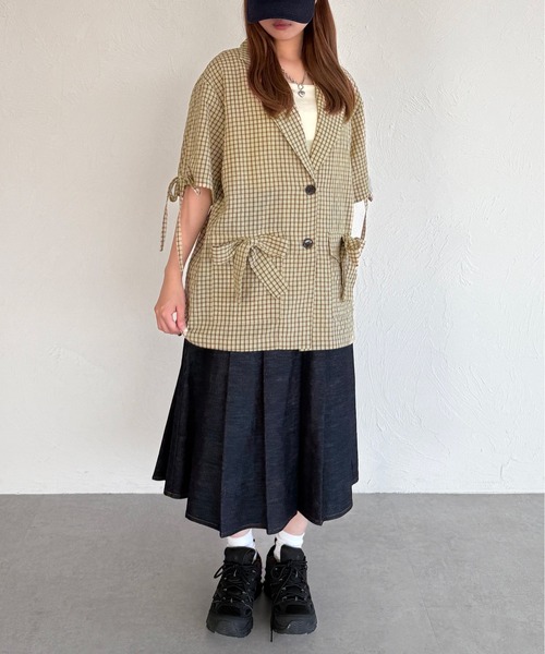 kutir（クティール）の「半袖シアサッカーリボンサマージャケット（テーラードジャケット・レディース・ベージュ/ブラック/ライトブルー・FREE）」の16枚目の写真