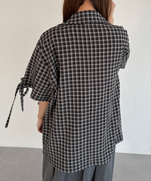 kutir（クティール）の「半袖シアサッカーリボンサマージャケット（テーラードジャケット・レディース・ベージュ/ブラック/ライトブルー・FREE）」の6枚目の写真