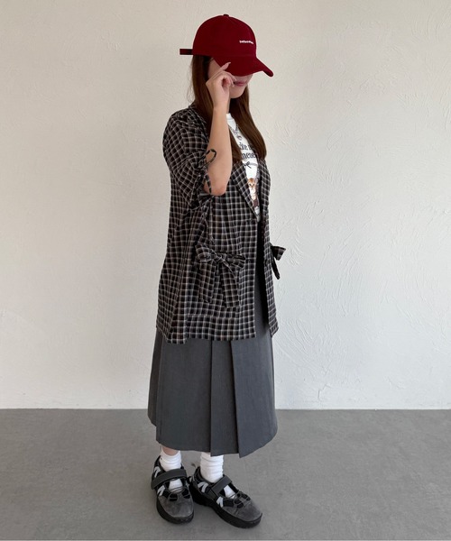 kutir（クティール）の「半袖シアサッカーリボンサマージャケット（テーラードジャケット・レディース・ベージュ/ブラック/ライトブルー・FREE）」の9枚目の写真