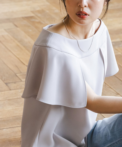 【NOBLE】新品♡ 洗える ケープスリーブブラウス/カーキ/フリー NOBLE ブラウス シャツ 「洗える」スクエアケープスリーブ