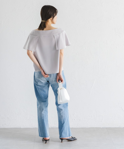 【NOBLE】新品♡ 洗える ケープスリーブブラウス/カーキ/フリー NOBLE ブラウス シャツ 「洗える」スクエアケープスリーブ