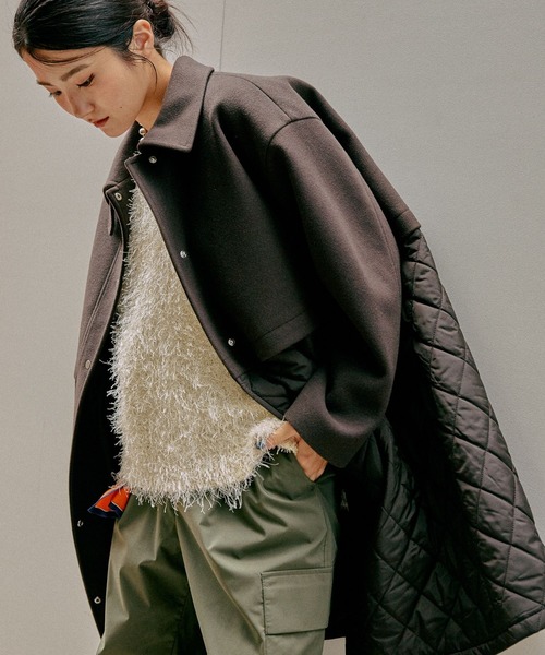 45rpm& レザー切替 切りっぱなし加工ウールコート 日本製　チャコールグレー 楽天市場】ウール コート（ブランド45R）（コート・ジャケット